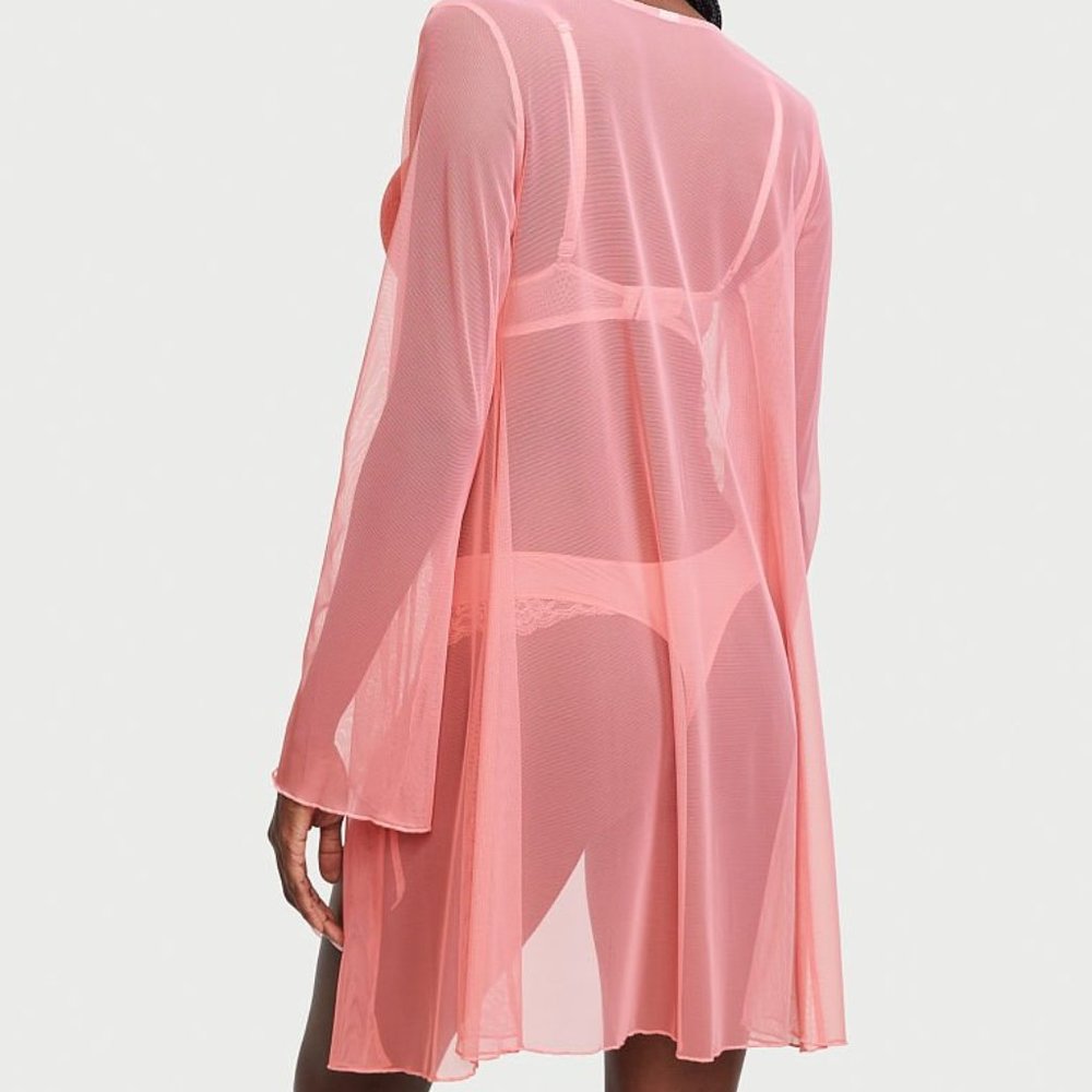 2 Piece Set! VS Large Mesh Open-Front Robe and Bikini Panty Pink Cocktail NWT